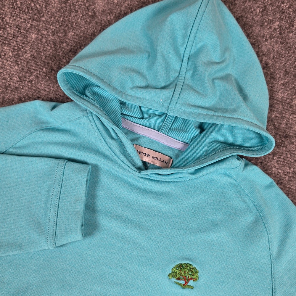 Peter Millar Pine Performance Hoodie Kids XL Teal YS23EK45 w/Logo Pullover